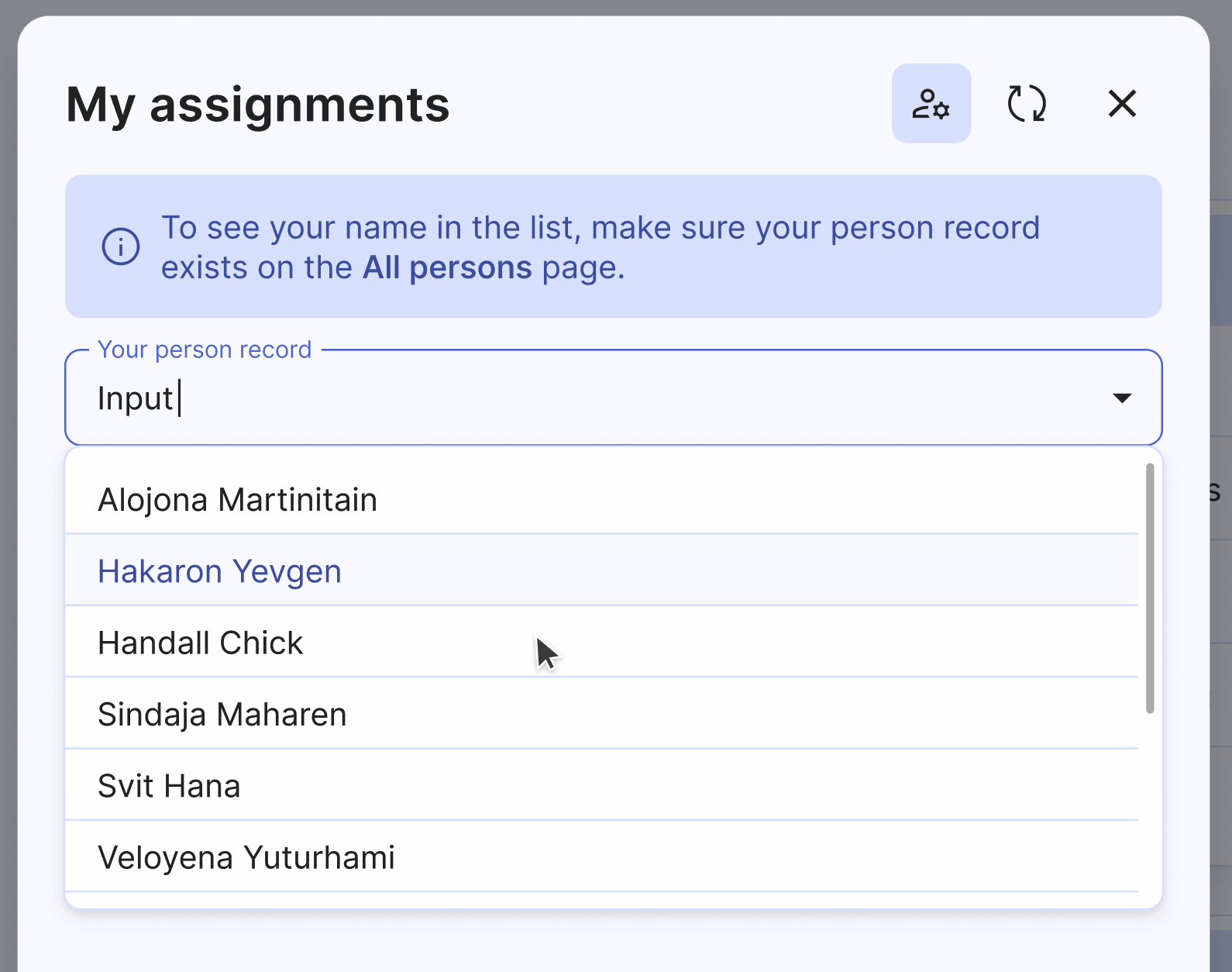 Select person record for assignments