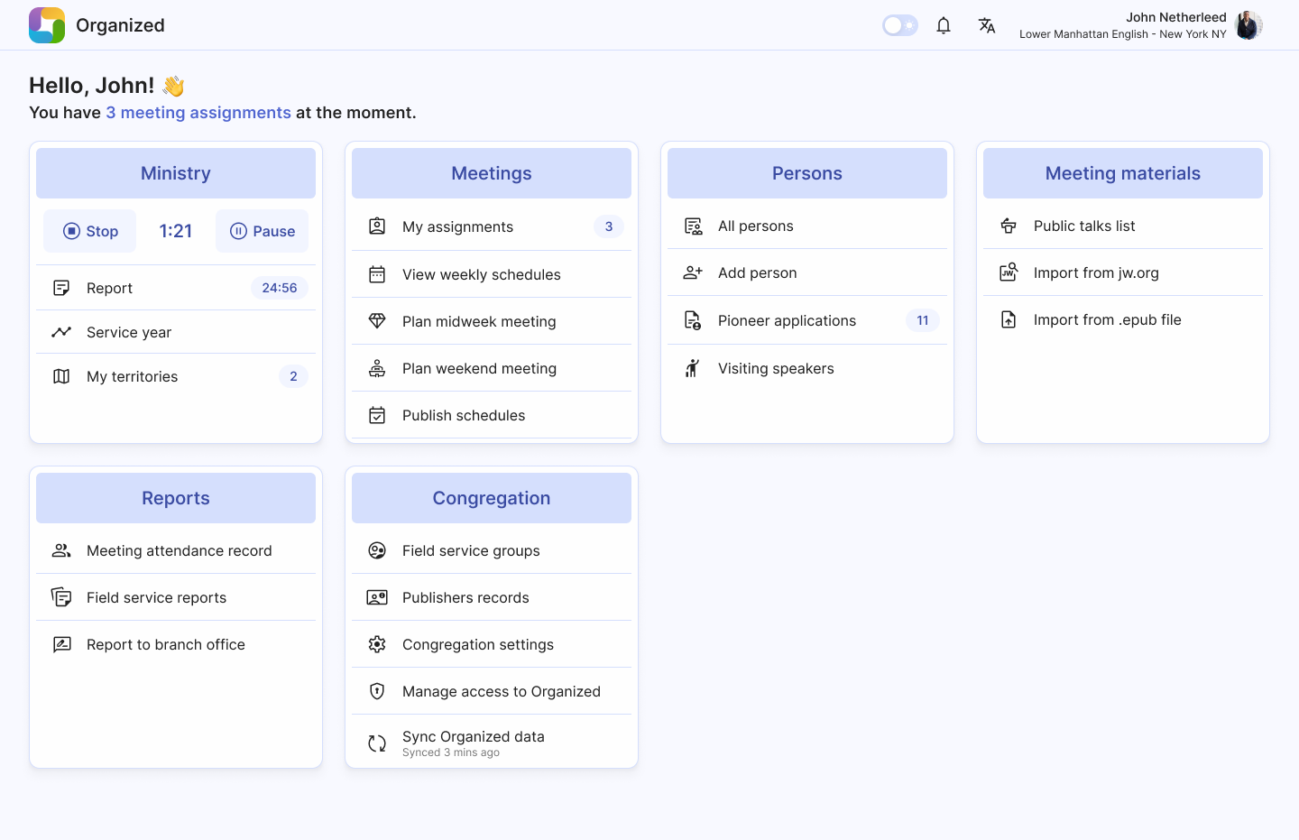 Organized dashboard