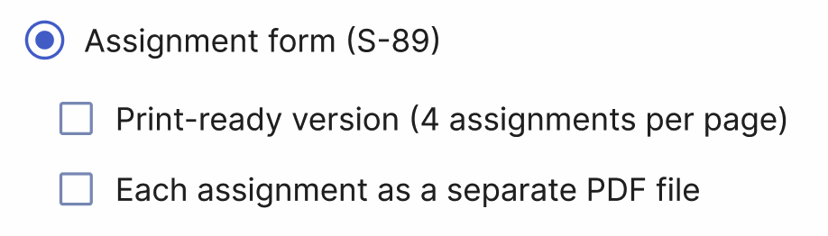 Easily export a jw s-89 meeting assignment form from Organized app