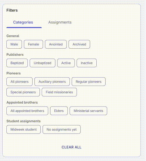 Open Organized person filters