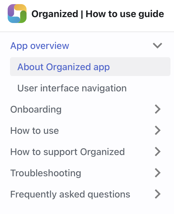 Organized how to use guide table of contents