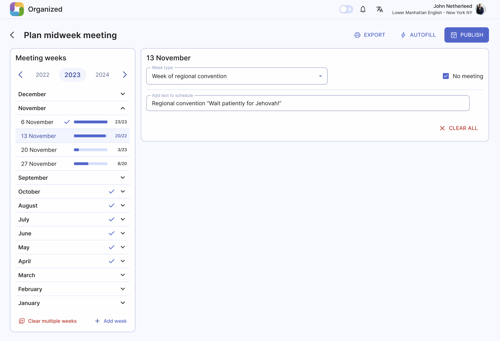 Organized dashboard